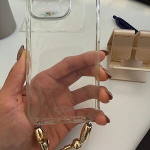 Clear Phone Case with Gold Chain for IPhone 16 Pro